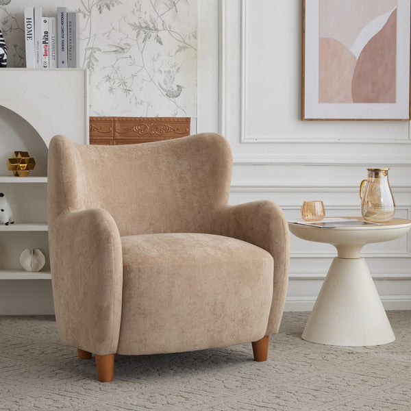 English Elm Christopher Knight Home® - Lucia Velvet Wingback Armchair with Pocket Spring Cushion, Mid-Century Birch Legs, Luxe Comfort Camel 31.5 L x 30.75 W x 30.5 H N776P205426M