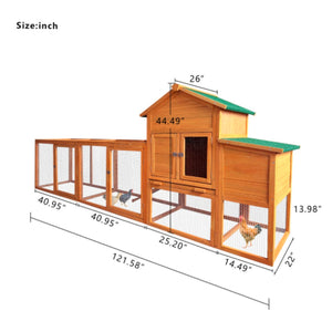English Elm Chicken Coop Solid Fir Outdoor Poultry House with Nesting Boxes and Predator Safe Run W3166P455683