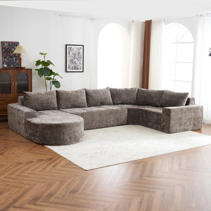 English Elm 139" Oversized Modular Sofa Cloud Sectional with Deep 22.8" Seat Pocket Springs Chenille Comfort for Living Room Brown N719S001730D