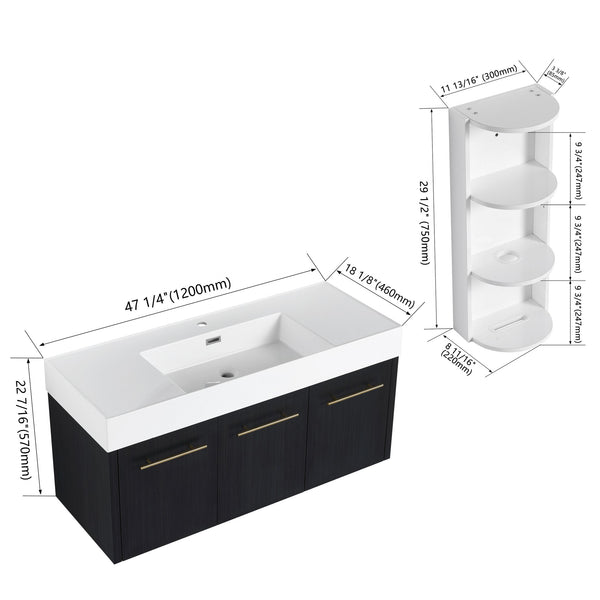 English Elm 48 Inch Wall-Mounted Bathroom Vanity Set With Resin Sink & Ample Storage Rack For Modern Spaces W999S00370
