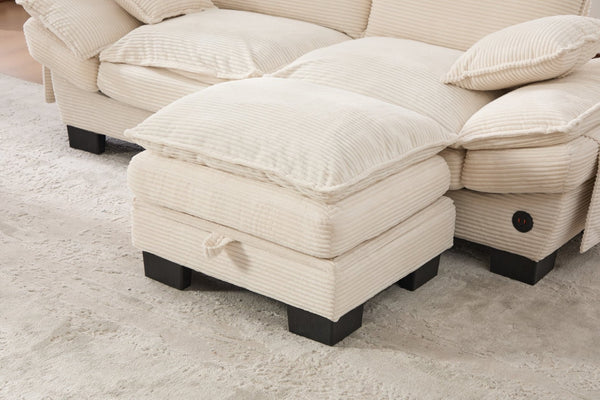 English Elm Footstool, Corduroy Storage Ottoman Modular Cloud Sofa Compatible Plush Foam Living Room Beige W395P437294