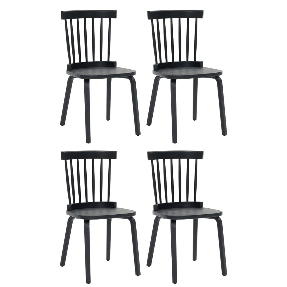 English Elm Windsor Dining Chairs Set Of 4, Ergonomic Spindle Back, Black Wood For Farmhouse & Modern Décor W2069P293308-GIGA