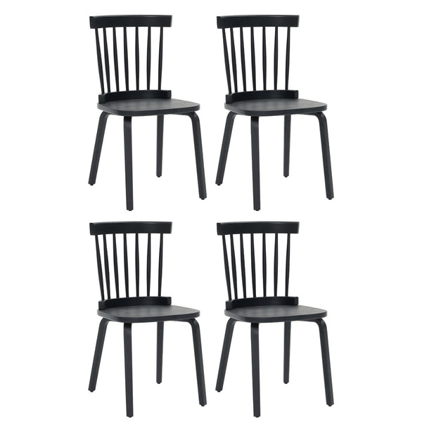 English Elm Windsor Dining Chairs Set Of 4, Ergonomic Spindle Back, Black Wood For Farmhouse & Modern Décor W2069P293308-GIGA