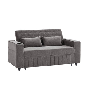 English Elm 61.4" Pull-out Sofa Bed Loveseat with Adjustable 3-Position Backrest, USB Ports, Cup Holders, Storage Rack Grey N719S001900E