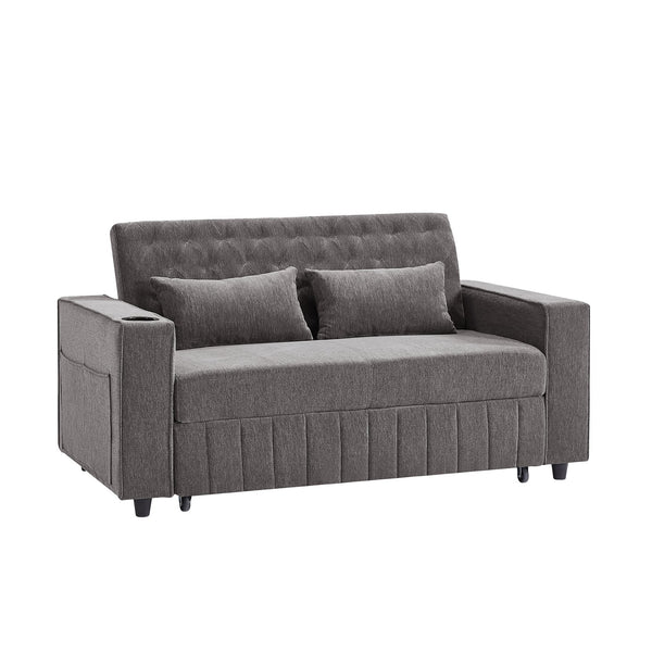 English Elm 61.4" Pull-out Sofa Bed Loveseat with Adjustable 3-Position Backrest, USB Ports, Cup Holders, Storage Rack Grey N719S001900E