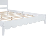 English Elm Full Size Wood Platform Bed Frame, Retro Style Bed With Rectangular Headboard,No Need Box Spring,White