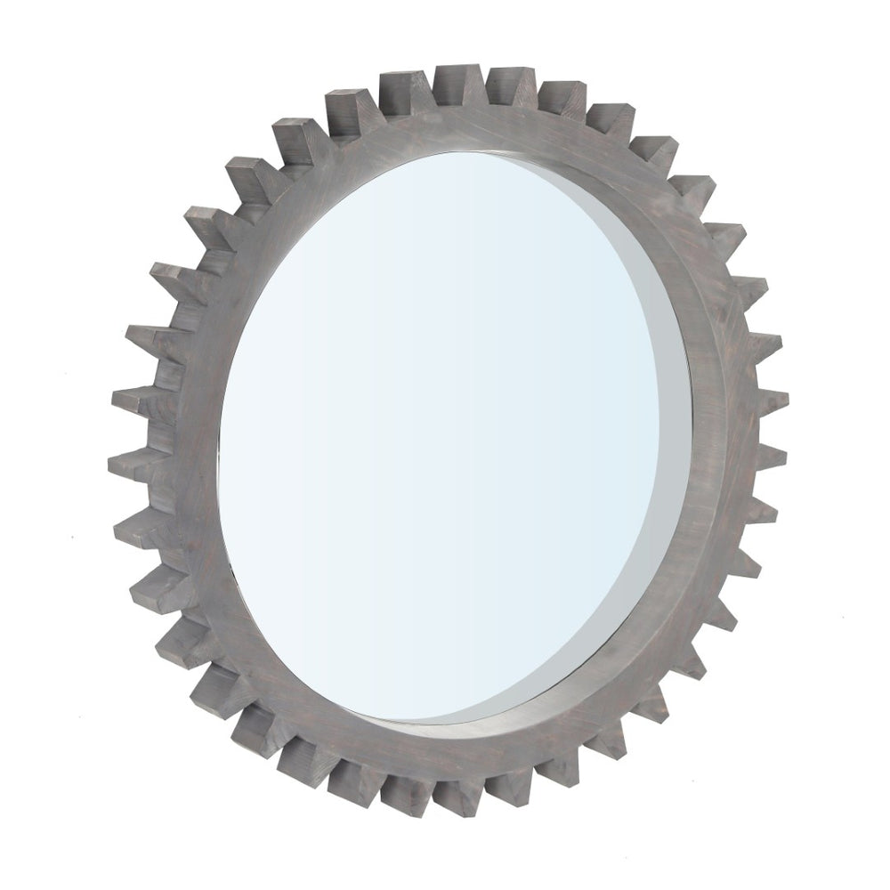 English Elm Vintage Gear-Shaped Decorative Mirror - 17'' Round Antique Dark Brown Wall Art With Unique Depth W1445P396057-GIGA