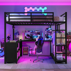 English Elm Metal Twin Xl Loft Bed with L Shaped Desk Wardrobe and Storage for Teens W1580S00417