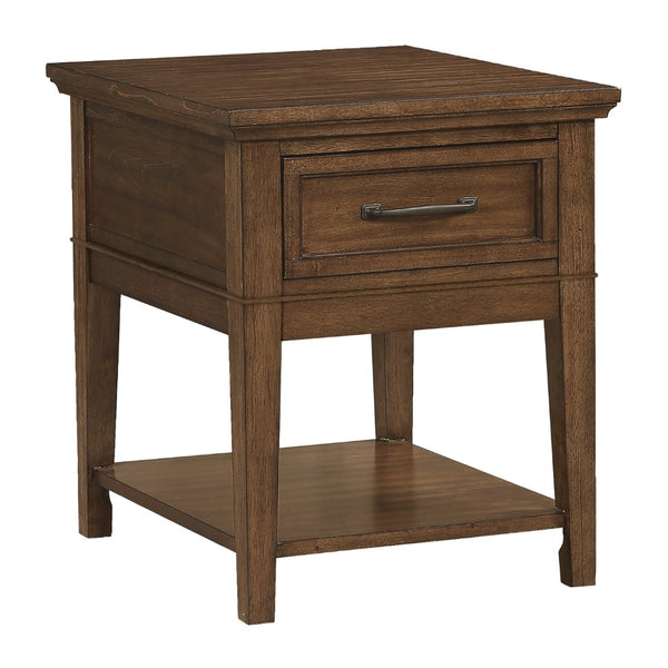 English Elm 1pc Walnut Birch Veneer End Table Dovetail Drawer Open Shelf Transitional Living Room B011P459336