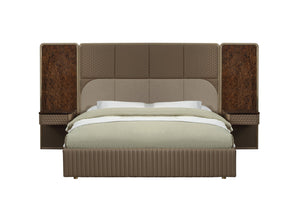 English Elm Marcelino Low Profile Eastern King Bed Upholstered Microfiber Leather Glossy Wood Panel B2756S00036