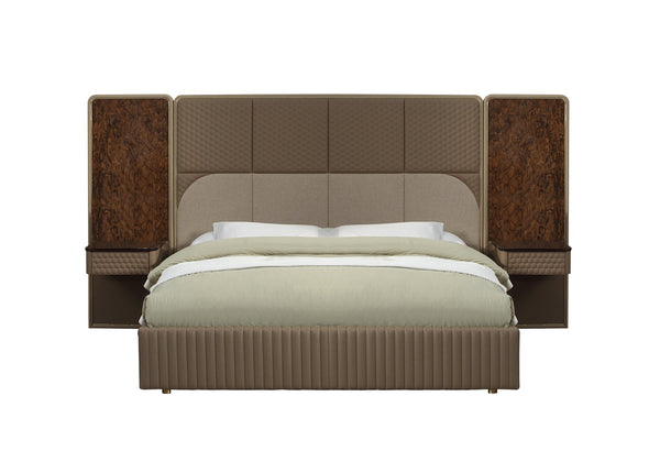 English Elm Marcelino Low Profile Eastern King Bed Upholstered Microfiber Leather Glossy Wood Panel B2756S00036