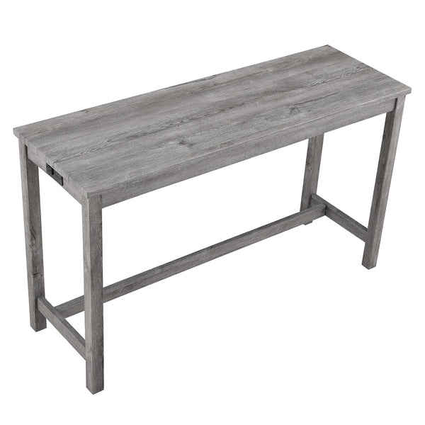 English Elm Bar Bar Table Set with Power Outlet and 4 Chairs, Industrial MDF Top, Solid Wood Seats, Durable Design Gray W487P339352
