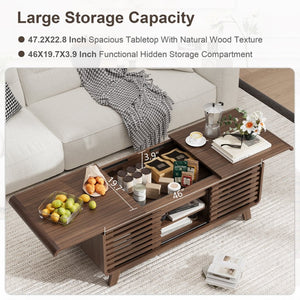 English Elm Coffee Table with Led Lighting Bluetooth Speaker Wireless Charging and Faux Marble Top T3773P419702