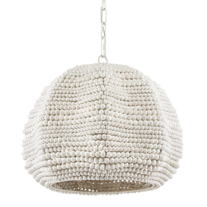 Octavia White Pendant Light - Elegant Bohemian Ceiling Fixture with Wood Beads for Coastal Spaces