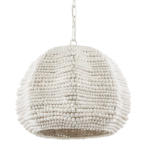 Octavia White Pendant Light - Elegant Bohemian Ceiling Fixture with Wood Beads for Coastal Spaces