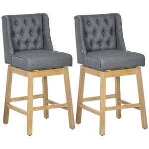 English Elm Homcom Vintage-Style Bar Stools Set Of 2, 30" Swivel Seating With Button Tufting & Rubberwood Base W2225P217138