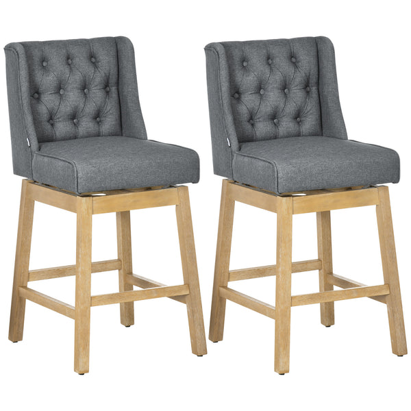 English Elm Homcom Vintage-Style Bar Stools Set Of 2, 30" Swivel Seating With Button Tufting & Rubberwood Base W2225P217138