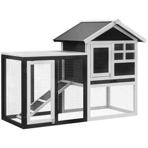 English Elm PawHut Heavy Duty 43" Steel Dog Crate with Wheels, Removable Tray, Top Access & Foldable Bowl Holder Grey+White W2225P217668