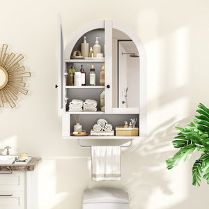 English Elm Wall Mounted Arched Cabinet Tempered Glass Doors Led Lighting Adjustable Shelves Bathroom White T3210P471556