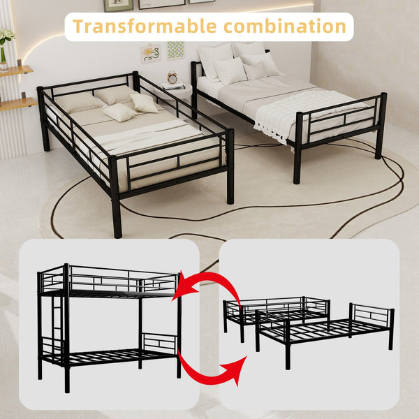English Elm Twin Metal Bunk Bed for Kids - Durable Twin Over Twin Bedframe with Guardrails, Ladder, Convertible W1935P294047