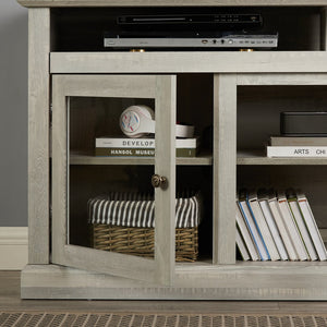 English Elm Contemporary Stone Gray TV Stand 60" Modern Entertainment Console for TVs up to 65" with Glass Cabinets and Adjustable Shelves W2275P389702