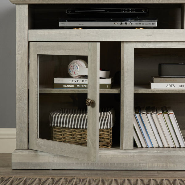 English Elm Contemporary Stone Gray TV Stand 60" Modern Entertainment Console for TVs up to 65" with Glass Cabinets and Adjustable Shelves W2275P389702