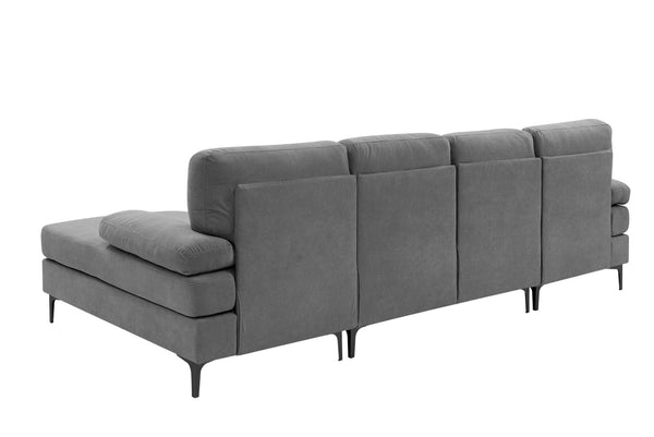 English Elm Polyester Blend U-shape Sectional with Double Chaise and Black Metal Legs B2748S00038