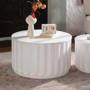 English Elm White Nesting Coffee Table Set with Hidden Storage and Curved Minimalist Design W3081P389057