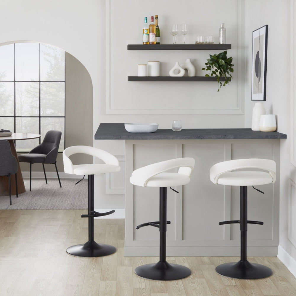 English Elm Adjustable Swivel Barstools Set of 3 Faux Leather Seat Black Metal Base Kitchen B202S02044