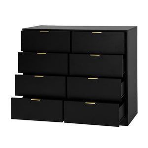 English Elm 8 Drawer Tall Chest Slim Particleboard Build Smooth Gliding Storage for Bedroom Closet Black W409S00027