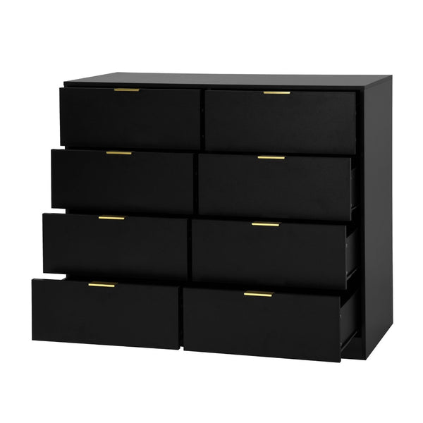 English Elm 8 Drawer Tall Chest Slim Particleboard Build Smooth Gliding Storage for Bedroom Closet Black W409S00027
