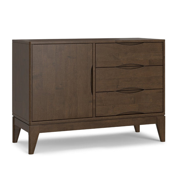 English Elm Harper Rubberwood Sideboard with 3 Drawers Mid Century Modern Walnut Storage Cabinet B136P439014