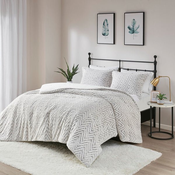 English Elm Full/Queen Adelyn Ultra Plush Down Alternative Comforter Set – Chevron Faux Fur, OEKO‑TEX, Cozy Washable Luxury B03597018