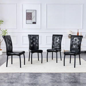 English Elm A Set of 2 Crystal Button Faux Leather Dining Chairs with Embossed Croc Texture Black W3226P344029