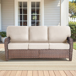 English Elm 75.2" Outdoor Pe Wicker Sofa Deep Seat T-back Cushions Porch Backyard Lounge T3773P418415
