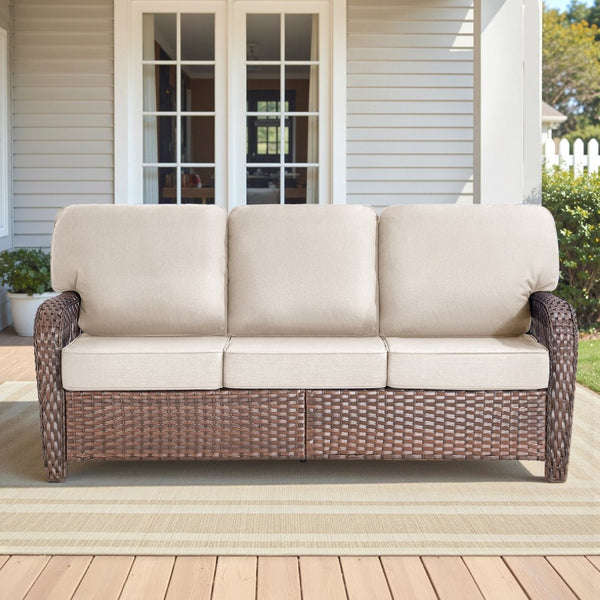 English Elm 75.2" Outdoor Pe Wicker Sofa Deep Seat T-back Cushions Porch Backyard Lounge T3773P418415