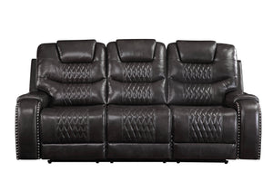 English Elm Braylon Magnetite PU Leather Manual Recliner Sofa with Diamond-Tufted Detail, Nailhead Trim, Cupholder and Storage Brown 91 L x 32 W x 29 H B2726P250935