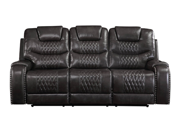 English Elm Braylon Magnetite PU Leather Manual Recliner Sofa with Diamond-Tufted Detail, Nailhead Trim, Cupholder and Storage Brown 91 L x 32 W x 29 H B2726P250935