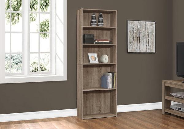 English Elm Bookshelf, Six Tier Tall White Laminate Unit for Home Office or Bedroom Storage B2710P219785