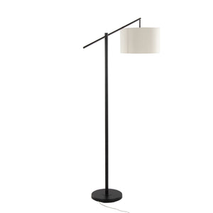 English Elm Casper 69" Contemporary Matte Black Floor Lamp with Natural Linen Drum Shade, Slim Angled Design B202P223997
