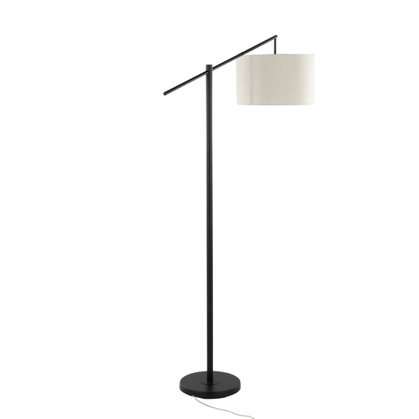 English Elm Casper 69" Contemporary Matte Black Floor Lamp with Natural Linen Drum Shade, Slim Angled Design B202P223997