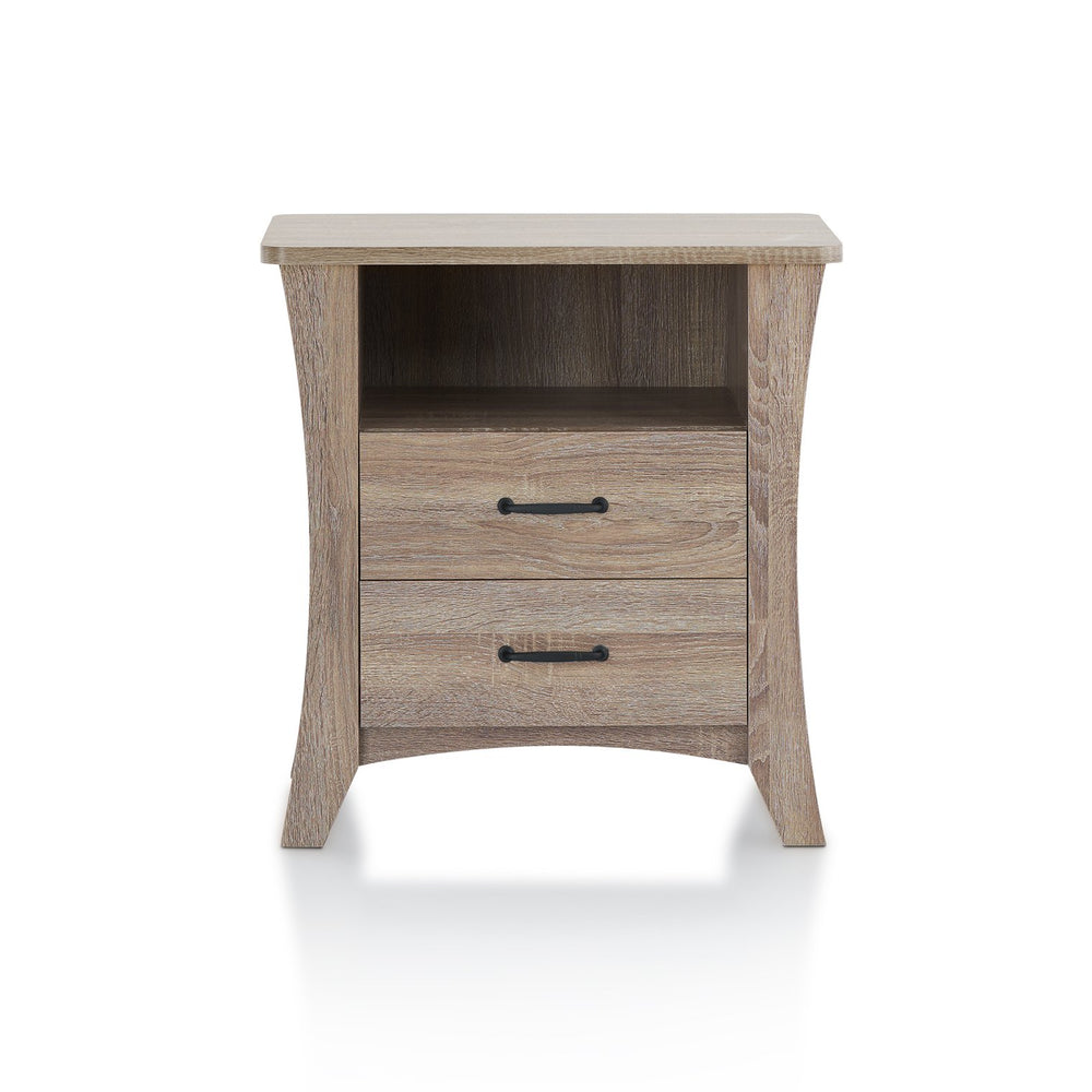 English Elm Colt Rustic Natural Finish Accent Table with 2 Drawers & Open Shelf, Wooden Tapered Legs, 40lb Top B2726P272963