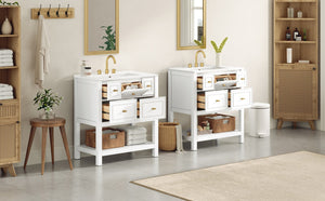 English Elm 60'' Elegant Bathroom Vanity Set With Ceramic Sink, Solid Wood Frame, Ample Storage & Modern Design N710SS00004K