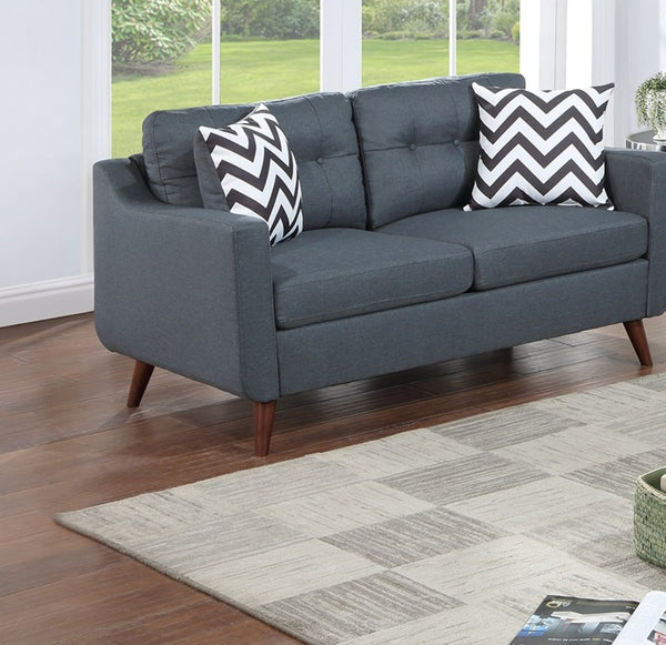 English Elm Modern 2-Piece Sofa Loveseat Set with Tufted Back Cushions, Geometric Throw Pillows & Tapered Legs Blue Gray 77 L x 31 W x 19 H B011S01306