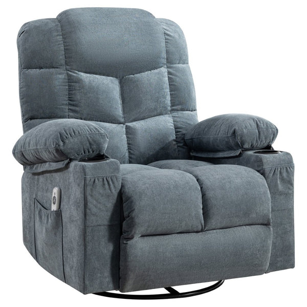 English Elm Oversized Swivel Recliner with Massage Heating Linen Upholstery and Usb Port W1521P411667