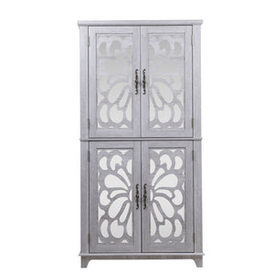English Elm 67.4"h Mirrored Corner Cabinet Carved Butterfly Doors Adjustable Shelves Entryway Storage Light Gray W2899P374348