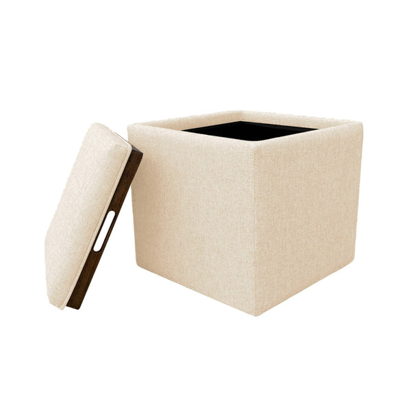 English Elm Soa Woven Fabric Cube Ottoman with Tray Lid and Hidden Storage for Living Rooms B056P416972