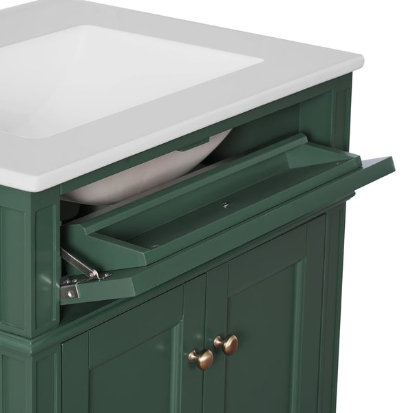 English Elm 24" Bathroom Vanity with Ceramic Basin, French-Inspired Accent Carvings, Soft-Close Doors & Storage Green N710P293309F