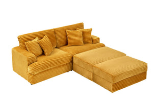 English Elm 88.58-Inch Orange Corduroy Sofa With Footrest - Stylish, Compact Comfort For Modern Living Spaces W3356P331210