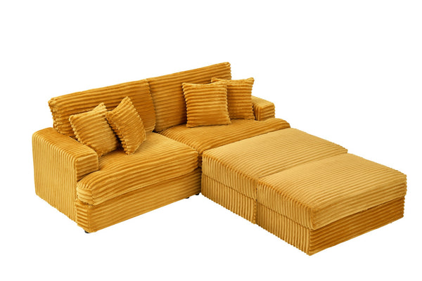 English Elm 88.58 Inch Orange Corduroy Sofa With Storage Legs & 4 Pillows - Plush Comfort For Modern Spaces W3356S00035